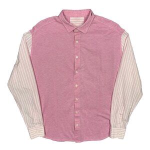 MD Bespoke Dress Shirt Pink Jersey Knit Striped Sleeves Cotton 17 XL